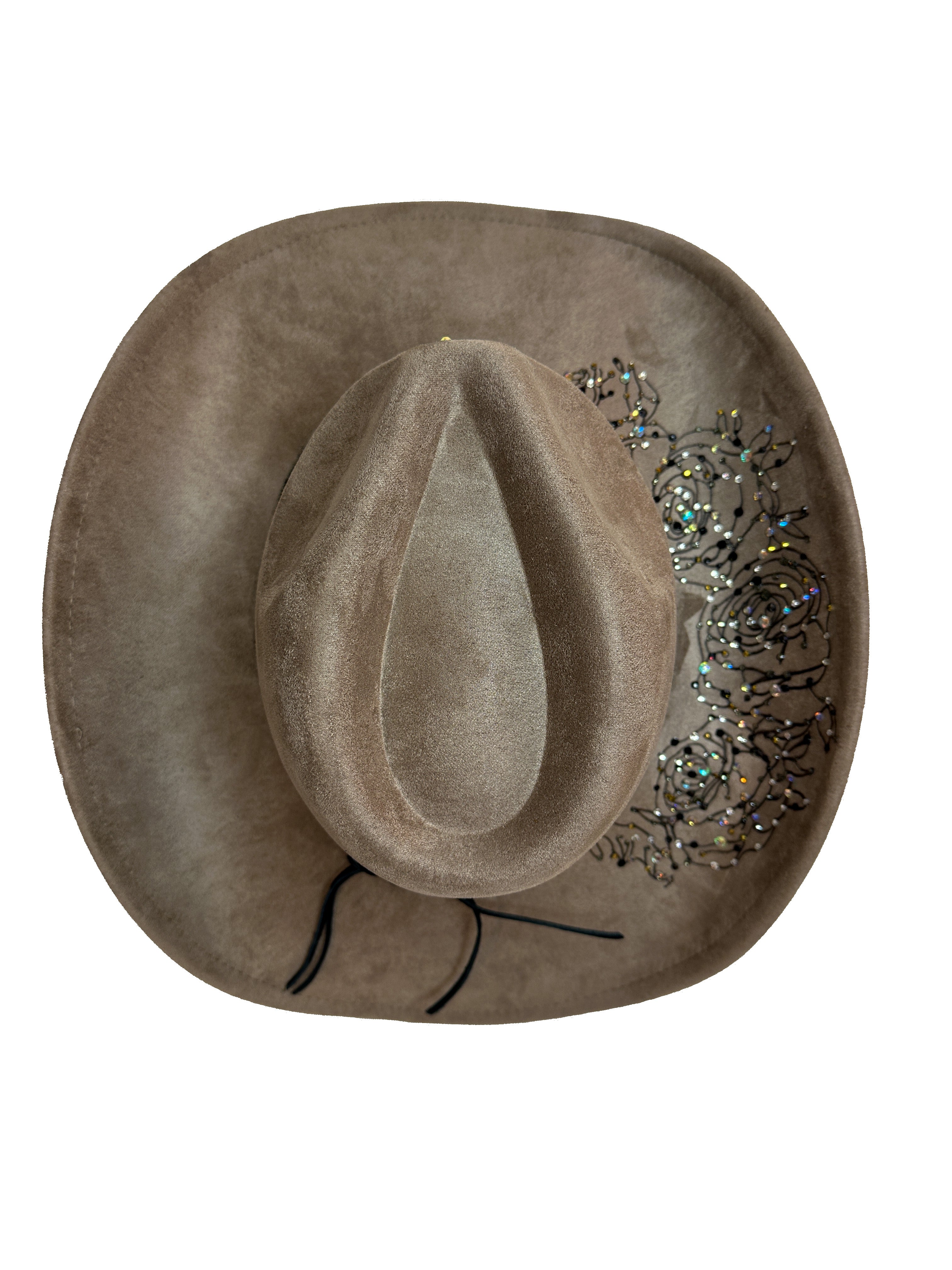 Desert Tan Luxe Rose Rhinestone Embellished Cowboy Hat